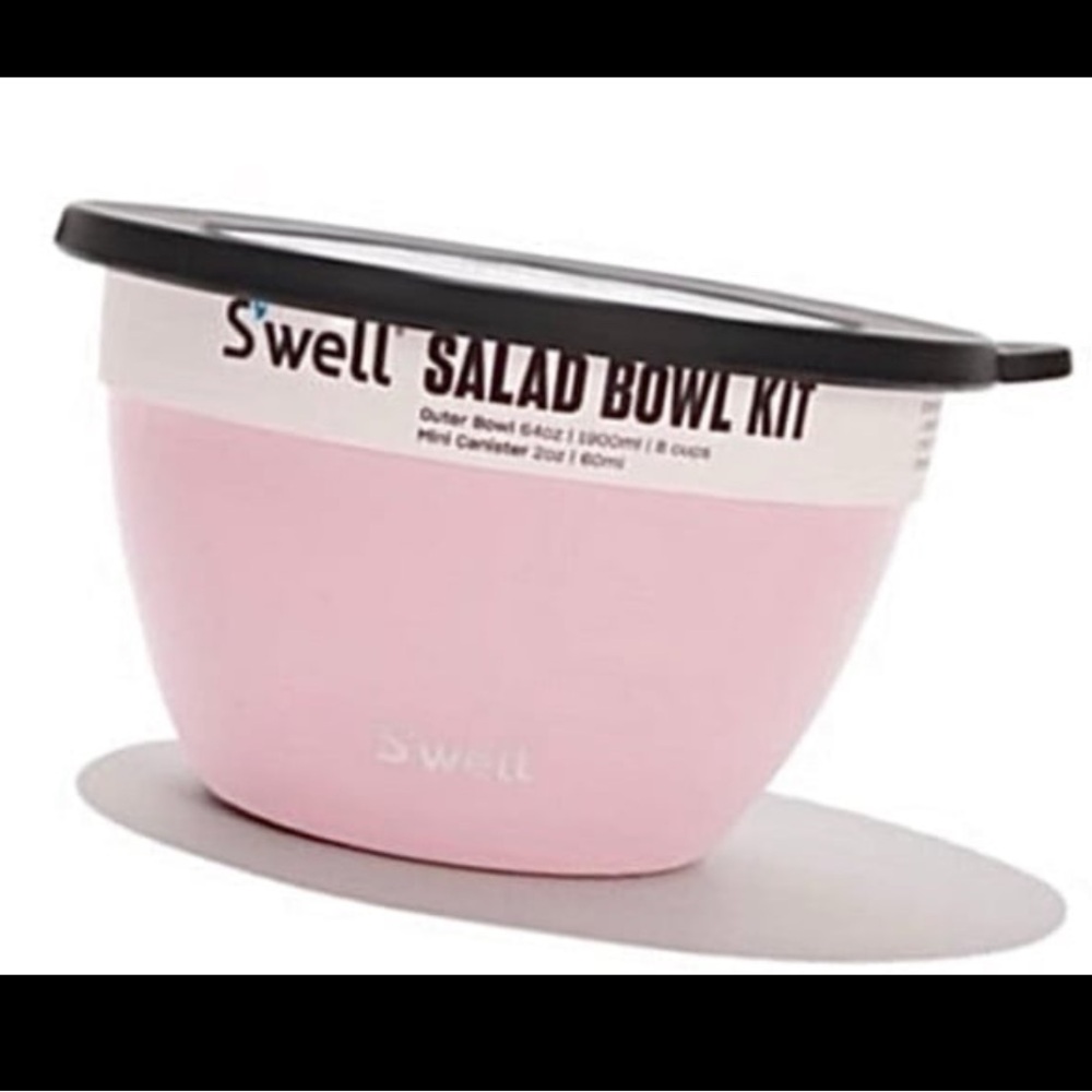 S'well Stainless Steel Salad Bowl Kit - 64oz Peony- with 2oz Condiment Cup NEW